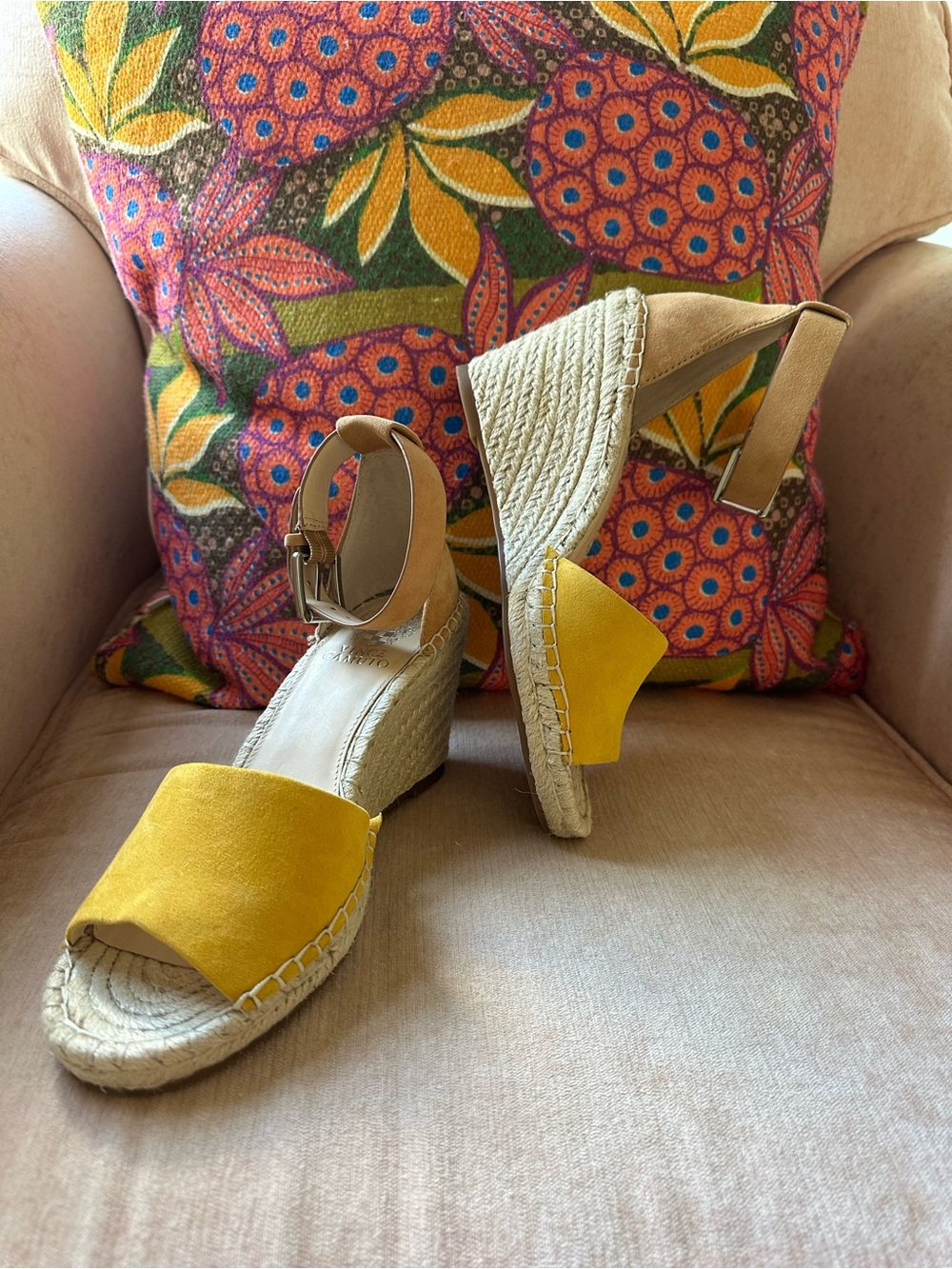 Women’s Yellow Espadrille Wedge Sandals with Ankle Strap - Picture 2 of 5